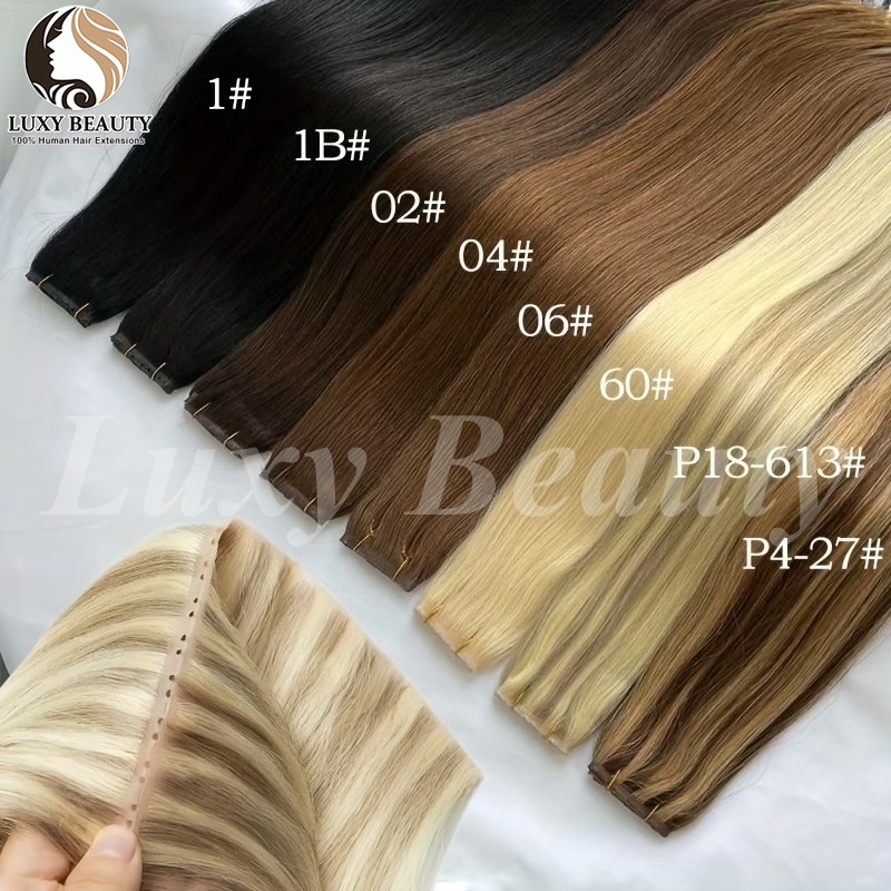 Invisible Tape In Extensions Real Hair - Brązowe doczepiane włosy z otworami (hole