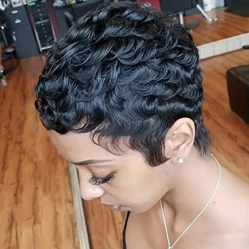 Short Pixie Cut Wig Human Hair Cheap - Krótka peruka bob pixie cut, kręcona