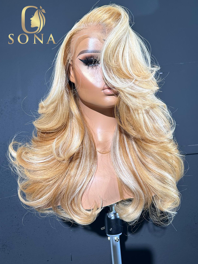 613 Blonde Body Wave Lace Front Wig - 613 # 27 # Peruka z