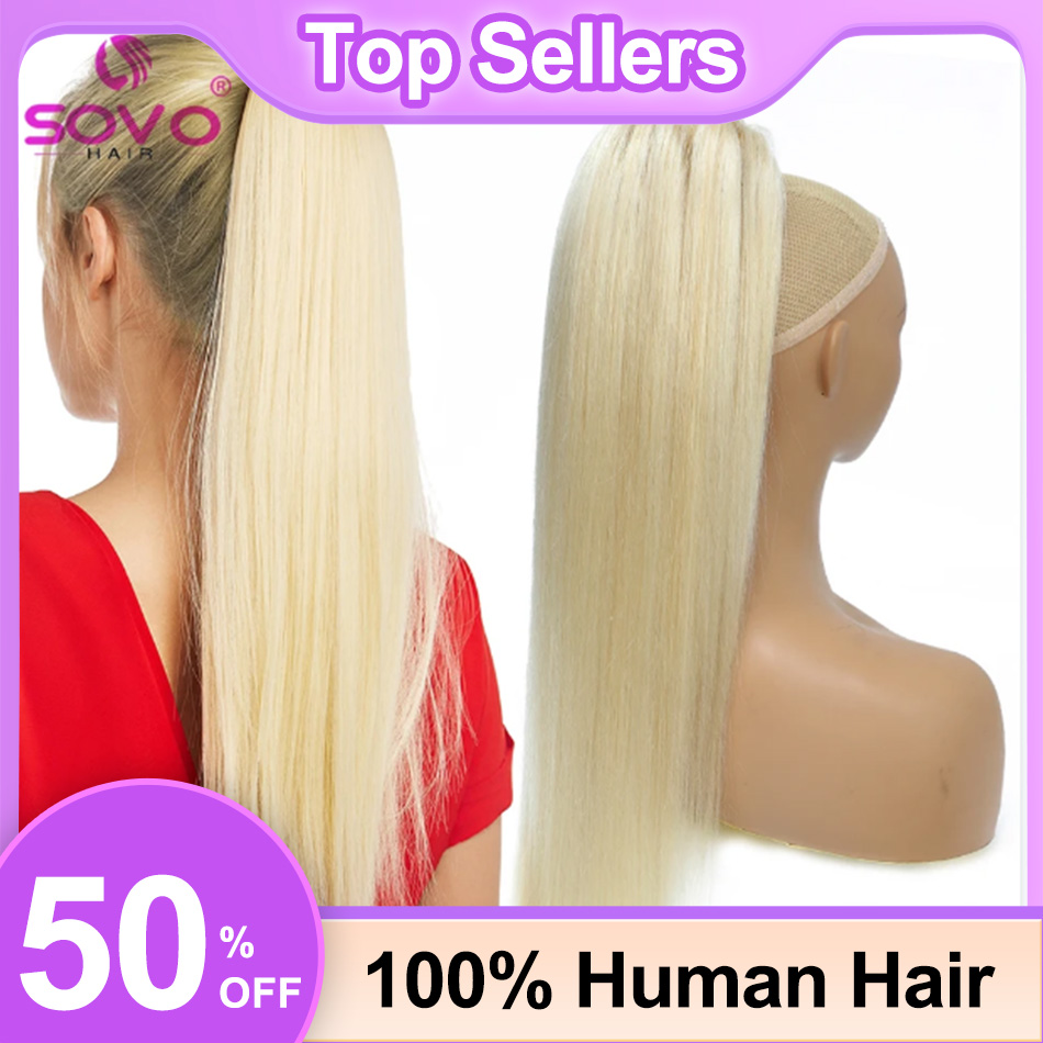 Seamless Clip In Hair Extensions Human Hair - SOVO sznurkiem kucyk ludzki włos prosto
