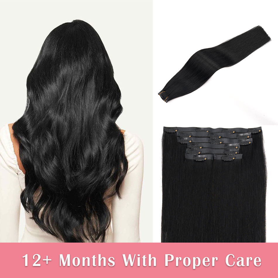 Seamless Clip In Hair Extensions Human Hair - Bezszwowe doczepiane włosy naturalne, 7 sztuk,