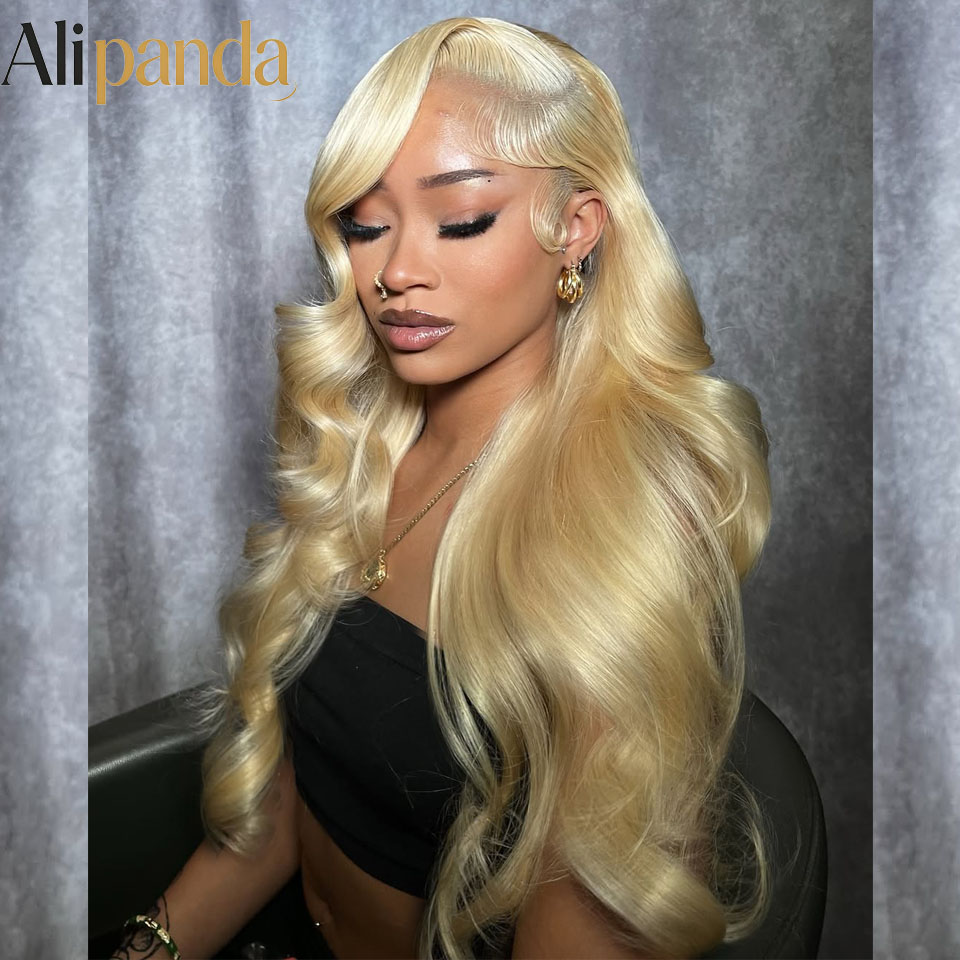 613 Blonde Body Wave Lace Front Wig - Peruka z ludzkich włosów 613, blond,