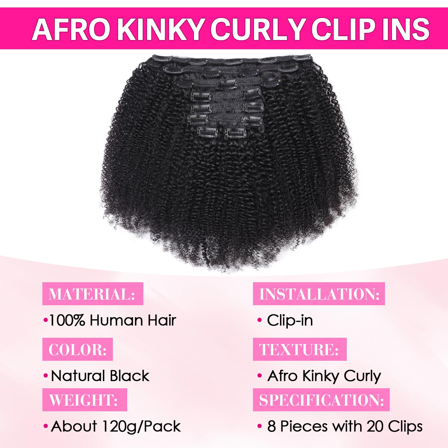 Doczepiane włosy afro kręcone  – Seamless Clip In Hair Extensions Human Hair recenzja i cena