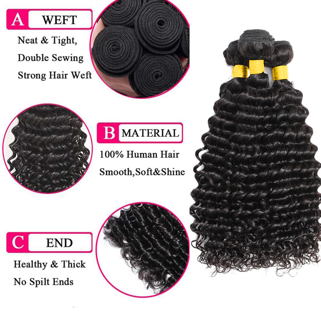Zestawy włosów naturalnych z z – Deep Wave 3 Bundles With Closure recenzja i cena
